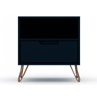 Manhattan Comfort 101GMC4 Rockefeller 1.0 Mid-Century- Modern Nightstand with 1-Drawer in Tatiana Midnight Blue